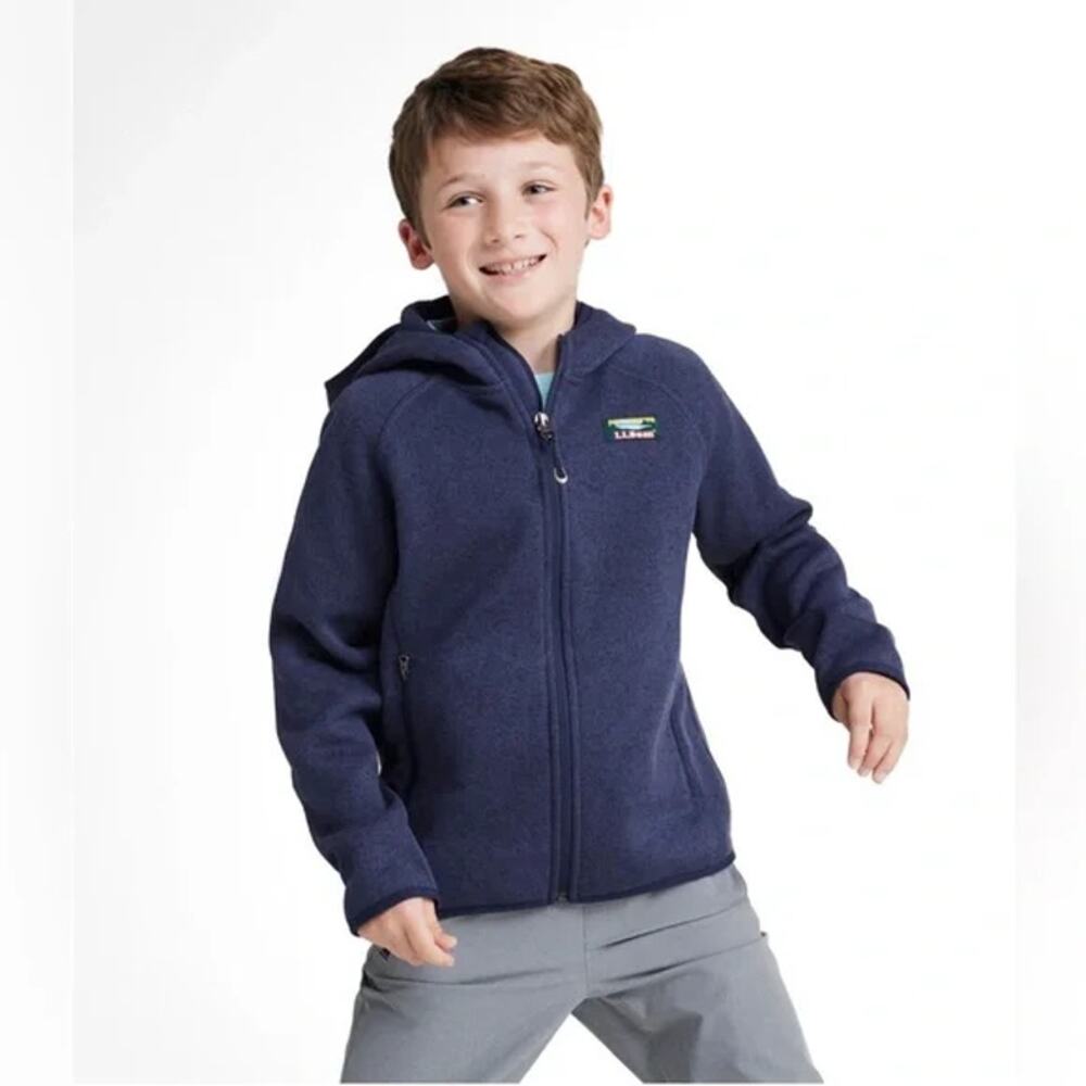 L.L. Bean Kids Full Zipper Sweater Fleece Hooded Royal Blue Zipper Pockets Sz M